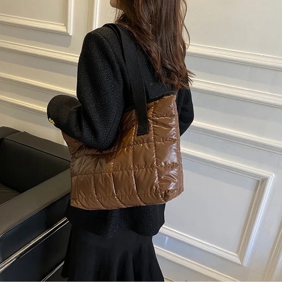 Brown, Silver and Black Medium Sized Puffer Tote Bags/ Purse - Picture 4 of 4